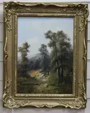 Mother and child on a country path, 38.5 x 28cm by George Cole, oil on canvas, sold Feb 2019