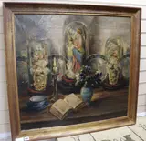 Still life with icon by Alfred Van Neste, oil on canvas, sold Feb 2019