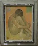 Seated nude, monogrammed, dated 1966 verso, 45 x 34cm by Alex Portner, 1966, oil on canvas, sold Jan 2019