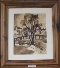 View in the park, monogrammed, 27 x 22cm by Marcel Ronay, ink on paper, offered Jan 2019