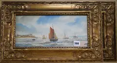 Fishing boats at sea and companion piece by Thomas Mortimer, watercolour, sold Jan 2019