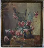 Still life of carnations in a vase with by Edmond De Maertelaere, oil on canvas, sold Jan 2019