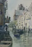 Dordrecht canal scene by James McBey, 1913, ink and watercolour, sold Jan 2019