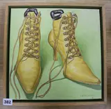 Yellow Lace-Up Ankle Boots' 30 x 30cm by Adam Wedgwood, oil on canvas, offered Jan 2019