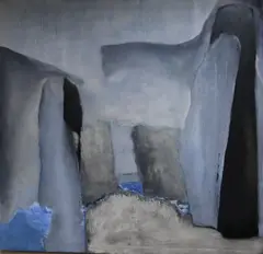 Hanging Valleys 1987, label verso, 150 x 157cm by Estelle Thompson, oil on canvas, sold Dec 2018