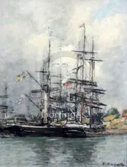 Deauville - Voiliers A Quai by Eugène Boudin, oil on panel, sold Dec 2018