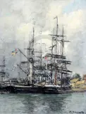 Deauville - Voiliers A Quai by Eugène Boudin, oil on panel, sold Dec 2018