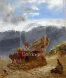 Bond (1833-1926) pair of oils on mill board Figures in a landscape and beside a beached fishing boat signed 5.75 x 4.75in by William Julius Caesar, oil, sold Dec 2018
