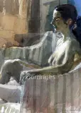 WatercolourSeated female nudesigned in pencil9 x 6 by Ken Howard, watercolour, sold Dec 2018