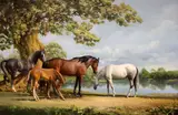 Horses beside a lake by Frank Wootton, oil on canvas, sold Dec 2018