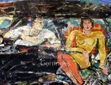 Man and woman in a car' signed, inscribed and dated 1990 verso 48 x 60in by Peter McLaren, 1990, oil on board, sold Dec 2018
