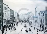 The Level Crossing, Burton-on-Trent' signed in pencil and blind stamped 18 x 23.75in by L. S. Lowry, print, sold Dec 2018