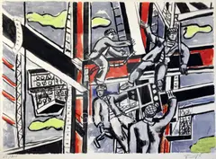 Les Constructeurs' signed in pencil, 60/300, with Musee blind stamp 14 x 19in by Ferdinand Leger, lithograph, sold Dec 2018