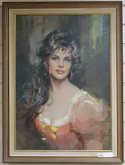 Head and shoulder portrait of a gypsy girl by Giordano Giovanetti, oil on canvas, sold Nov 2018