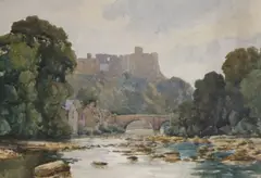 Castle viewed from the river, inscribed verso, 23 x 33cm by Frank Baker, watercolour, sold Nov 2018