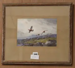 Grouse over moorland by John Charles Harrison, watercolour, sold Nov 2018