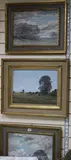 Flooded Fields' and a pair of similar oils by the same hand of trees in a winter landscape, one inscribed verso, 'Near Lulworth, Dorset by Nick Mace, oil on board, sold Nov 2018