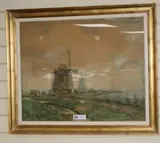 Landscape with windmills, 57 x 71cm by Johan Coenrad Ukrich Legner, watercolour on paper, sold Nov 2018