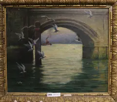 Thames Bridge scene by Leonard Carr Cox, oil on canvas, sold Nov 2018