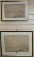 Scandinavian coastal towns, Largest 35 x 50cm by Joshua Edward Cooper, pencil, sold Nov 2018