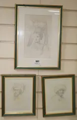 Studies of arabs and A Normandy peasant girl by Joshua Edward Cooper, drawing, sold Nov 2018