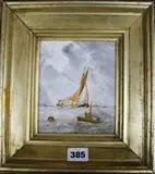 Shipping at sea by William Joseph Julius Ceaser Bond, oil on board, sold Oct 2018