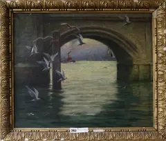 Thames Bridge scene by Leonard Carr Cox, oil on canvas, offered Oct 2018
