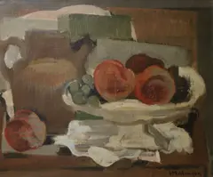 Still life of fruit on a table top by Henri Malançon, oil on canvas, sold Oct 2018