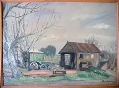 The Lock House & Caravan by Karl Hagedorn, oil on board, sold Oct 2018