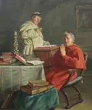 Interior with a cardinal and a monk at a table by Ernst Stierhof, oil on canvas, sold Oct 2018