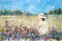 Girl in a poppy field by Walter John Beauvais, oil on canvasboard, sold Jul 2012