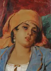 Portrait of a young woman by Léon Herbo, oil on panel, sold Jun 2012