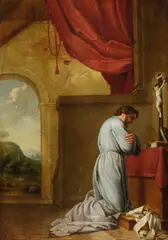A monk meditating before an altar by Eustache Le Sueur, oil on canvas, sold May 2012