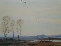 Country view with lake by Frank Richards, sold May 2012