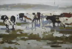 Cows in a landscape by Frank Richards, sold May 2012