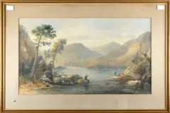 River landscape with anglers by Sidney Paget, sold May 2012