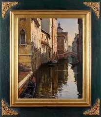 A pair of Venetian canal scenes by Eros Rumor, sold Apr 2012