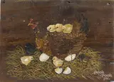 of a hen and chicks by Berni Bruce Koutch, oil on panel, offered Oct 2016