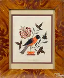 fraktur of a bird perched on a potted flower by Jonas Kriebel, ink and watercolor, offered Oct 2016