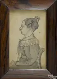 profile portrait of a seated woman by J. M. Crowley, pencil, offered Oct 2016