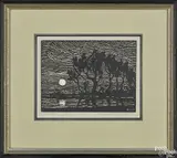 with gouache by Birger Sandzén, woodcut, offered Oct 2016