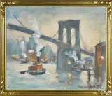 of the Brooklyn Bridge by Bela deTirefort, oil on board, offered Oct 2016