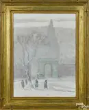 New York winter street scene depicting Washington Square by Johann Berthelsen, oil on canvas, offered Oct 2016