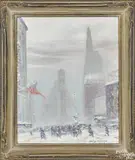 New York winter street scene depicting the Flatiron Building by Johann Berthelsen, oil on canvas, offered Oct 2016