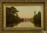 river landscape with a town in the background by Charles Wilson Knapp, oil on board, offered Oct 2016