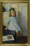 portrait of a young girl in a blue dress by Anna Milo Upjohn, oil on canvas, offered Oct 2016