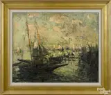 harbor scene by Frederick Wagner, oil on canvas, offered Oct 2016