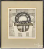 abstract composition in black and white by Francois Nedelec, aquatint, offered Sep 2016