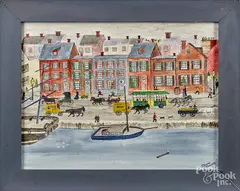folk art street scene by James Burns McCloskey, oil on board, offered Sep 2016