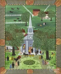 of people attending church by James Burns McCloskey, oil on canvas, offered Sep 2016
